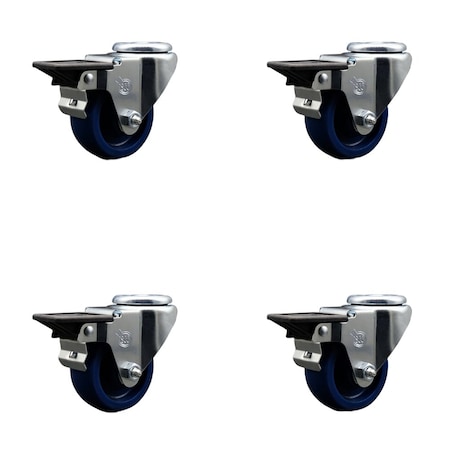 Service Caster 3'' Solid Poly Wheel Swivel Bolt Hole Caster Set with Posi Lock Brakes, 4PK SCC-BH20S314-SPUS-PLB-4